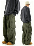 Riolio  Men Big Pocket Cargo Pants Elastic Drawstring Waist Loose Wide Leg Streetwear Casual Work Trousers