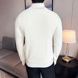 Riolio Daily Casual Men's Business Casual Sweater. Autumn and Winter Stretch Solid Color Zipper Cardigan,Stand-up Collar Coat