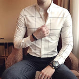 Riolio  Summer Loose Casual Handsome Retro Korean Style Elegant Fashion Men's Shirt Button Plaid Splicing Lapels Long Sleeve Chic Tops