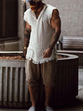 Riolio  Vintage Solid Color Cotton Tops Men Casual Sleeveless V-Neck Loose Tank Tops Summer Mens Clothing Fashion Vest Streetwear