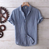 Riolio Japanese Retro Wrinkled Short-sleeved Linen Shirt for Men Summer Casual Thin Breathable Loose Half-sleeved Cotton Linen Shirt