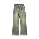 Riolio Autumn Winter Men's High Street Baggy Straight Jeans Vintage Fashion Elastic Waist Washed Distressed Wide Legs Trousers Male