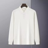 Riolio  New American Retro Men Polo Shirt Light Luxury Solid Color Slim-fit Commuting Long Sleeve T-shirt Leisure Business Pullover Tops