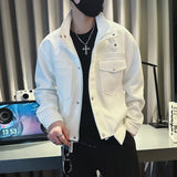 Riolio Spring Autumn Men's ort Jaet 2025 Trendy Brand High-End Striped Stand Collar Workwear Coat Youth Faion Outerwear