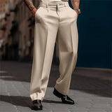 Riolio  Mens Casual High-Waisted Loose Suit Pants New Business Versatile Comfortable Retro Solid Color Breathable Trousers For Men
