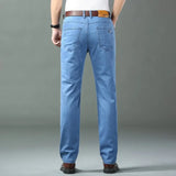 Riolio New Ice Silk Thin Denim Jeans For Men Blue Straight Stretch Cotton Pants Business Casual Lightweight Trousers Spring Summer