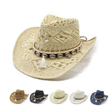 Riolio  Western Cowboy Hat for Women Men Paper Straw Wide Brim Beach Cap UV Protection Cowgirl Fedoras Mens Hats Sombrero Hombre
