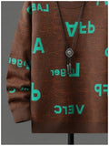 Riolio  New American Trendy Men Sweaters Light Luxury Letter Printed Knit O Neck Long Sleeve Pullover Casual Loose High Street Knitwear