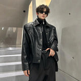 Riolio American Retro Shoulder Pad Short Leather Jacket Men's Spring Deconstruction High-end Fashion Trend Vintage Motorcycle Jacket