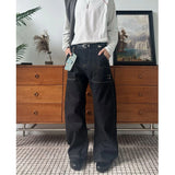 Riolio  JEANS MEN Black Straight Leg Mens Jeans Novel Pocket Design Front Patch Denim Pants Trendy Fashion Casual Trousers Hot Sale 2025