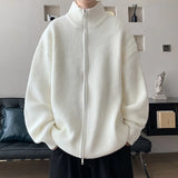 Riolio New Korean Fashion Men Cardigan Jacket Light Luxury Trendy Turtleneck Knit Zip-up Long Sleeve Sweater Coat High Quality Knitwear