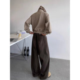 Riolio  American Washed Brown Jeans Men's Casual High Waist Straight Leg Pants Multi Pocket Classic Style Street Fashion Loose Fit