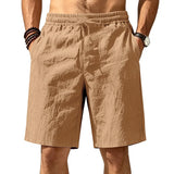 Riolio  Men Linen Blend Elastic Waist Drawstring Casual Beach Shorts