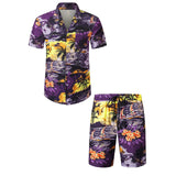 Riolio 1 set Summer Hawaii Trend Print Sets Men Hawaii Shorts Shirt Clothing Set Casual Palm Tree Floral Shirt Beach Short Sleeve Suit