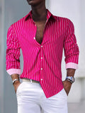 Riolio  Men's Striped Turn Down Collar Long Sleeve Shirt Casual Button Down Blouse
