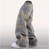 Riolio  Y2k Hip Hop Baggy Jeans Men's Street Fashion Raw Edge Embroidered Jeans Street Gothic Retro High Waisted Wide Leg Trousers