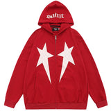 Riolio Five Pointed Star Print Oversized Zip Up Hoodie Sweatshirt  Autumn Winter Streetwear Long Sleeve Cotton Hoodies Jackets