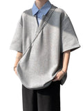 Riolio  New Fake Two-piece Shirt Collar Short-sleeved T-shirt Men's Summer American Loose Versatile Pullover