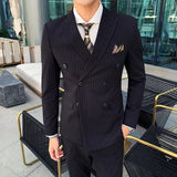 Riolio  ( Jacket + Vest + Pants ) New Men's Double-breasted Tuxedo Groom's Wedding Dress British Gentleman Suit 3Pcs Sets