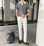 Riolio Summer Lapel Breathable Short Sleeve Temperament Men's Clothing Slim Korean Version Solid Color Trend Knitted POLO Shirt