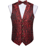 Riolio Luxury Black Paisley Silk Suit Vest for Men Bow Tie Handkerchief Cufflinks Wedding Party Formal Tuxedo Waistcoat