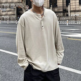 Riolio Men's Trend Button Loose T Shirts Spring Autumn New Long Sleeve Solid Color Plus Size Tops Tees Fashion Casual Men Clothing