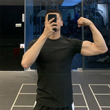 Riolio  Ice Silk High Elastic Quick-drying Sports Short-sleeved Solid Color Fitness Clothes Men's Tight Round Neck T-shirt