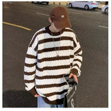 Riolio  Round neck casual and fashionable knit sweater trendy and popular winter pullover for men loose fit long sleeves striped