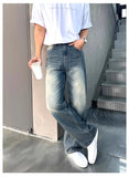 Riolio Autumn New Chic Men Straight Jeans Light Luxury Stylish Vintage Denim Pants Korean Style Urban Fashion Leisure Washing Trousers