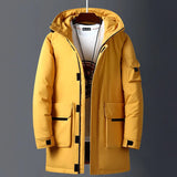 Riolio New Winter Jackets Men White Duck Warm Hooded Long Down Jackets Autumn Casual Top Parka Male Black Fluffy Coat Beige Yellow