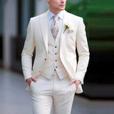 Riolio  3-Piece Men's Classic Suit Peak Lapel Blazer Vest Pant Slim Fit Elegant Matching Men's Formal Wear Ensemble