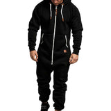 Riolio Mens Onesie Jumpsuit Pajamas Long Sleeve Sweatpants Pure Color Splicing Autumn Winter Casual Hoodie Male Zipper Jumpsuit