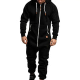 Riolio Mens Onesie Jumpsuit Pajamas Long Sleeve Sweatpants Pure Color Splicing Autumn Winter Casual Hoodie Male Zipper Jumpsuit
