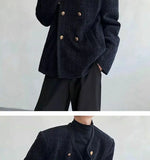 Riolio American Elegant Blazer Coat Autumn Winter High-end Wool Suit Men's Korean Style Loose Double-breasted Suit Vintage Jacket Chic