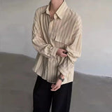 Riolio  Spring Men Casual Long Sleeve Shirts Striped Lapel Cardigan Tops Light Luxury Premium Button-down Japanese Trendy Loose Blouse