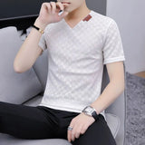 Riolio  Summer New Korean Fashion Sports Chic Street Tees Hipster Y2K T-shirt V-neck Short-sleeve Solid Color Top Men Y2K Male Clothes