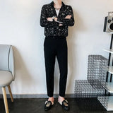 Riolio  Internet Celebrity Five-pointed Star Shirt Men's Long-sleeved Casual Silky Ins Handsome Hair Stylist Trendy Star Versatile Shirt
