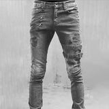 Riolio Men High Waist Fashion Jean Spring Summer Boyfriend Motorcycle Street Wear Skinny Casual Denim Pants Jeans Straight Trousers