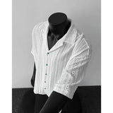 Riolio White Hollow Short-sleeved Shirt Men's Summer American Retro Ice Silk Cool Cuban Collar Shirt Fashionable Half-sleeved Urban
