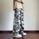 Riolio  Korean Style Tie-dye Print Casual Pants Black Mopping Trousers Men Autumn Fashion Streetwear Pants Unisex Plus Size 5XL-M