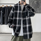 Riolio  Plaid Long-sleeved Shirt Men's Youth Trendy Casual Thin Coat Loose Shirt