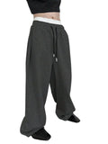 Riolio  Men Drawstring Waist Loose Straight Leg Wide Leg Sports Sweatpants With Pockets