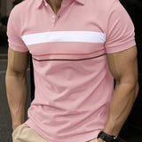 Riolio  Men's Color Block Short Sleeve Polo Shirt Casual Contrast Color Turn Down Collar Tops