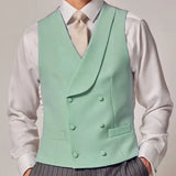 Riolio  Men Vest Sky Blue Solid Color Double Button With Lapel Waistcoat For Wedding Groom Business Formal Banquet Work Men Suit Vest