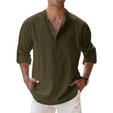 Riolio New Cotton Linen Shirts for Men Casual Shirts Lightweight Long Sleeve Henley Beach Shirts Hawaiian T Shirts for Men