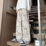 Riolio  Corduroy Tie-dye Irregular Pants for Men American Loose Casual Sports Wide-leg Trousers