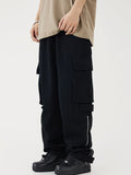 Riolio Black Cargo Pants for Men Hip Hop White Cargo Trousers Male Vintage Japanese Streetwear Casual Safari Style Pocket Zip