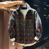 Riolio Retro Ethnic Sle Embroidered irt Jaet Men's Casual Versatile Trendy Brand Haome Loose Fit Cotton Blend Spring Autumn