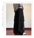 Riolio  Cargo Jeans Men Street Dance Loose Trousers Youth Trend Elastic Waist Pants Straps Decoration Big Pockets Workwear Hip Hop