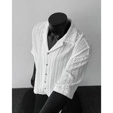 Riolio White Hollow Short-sleeved Shirt Men's Summer American Retro Ice Silk Cool Cuban Collar Shirt Fashionable Half-sleeved Urban